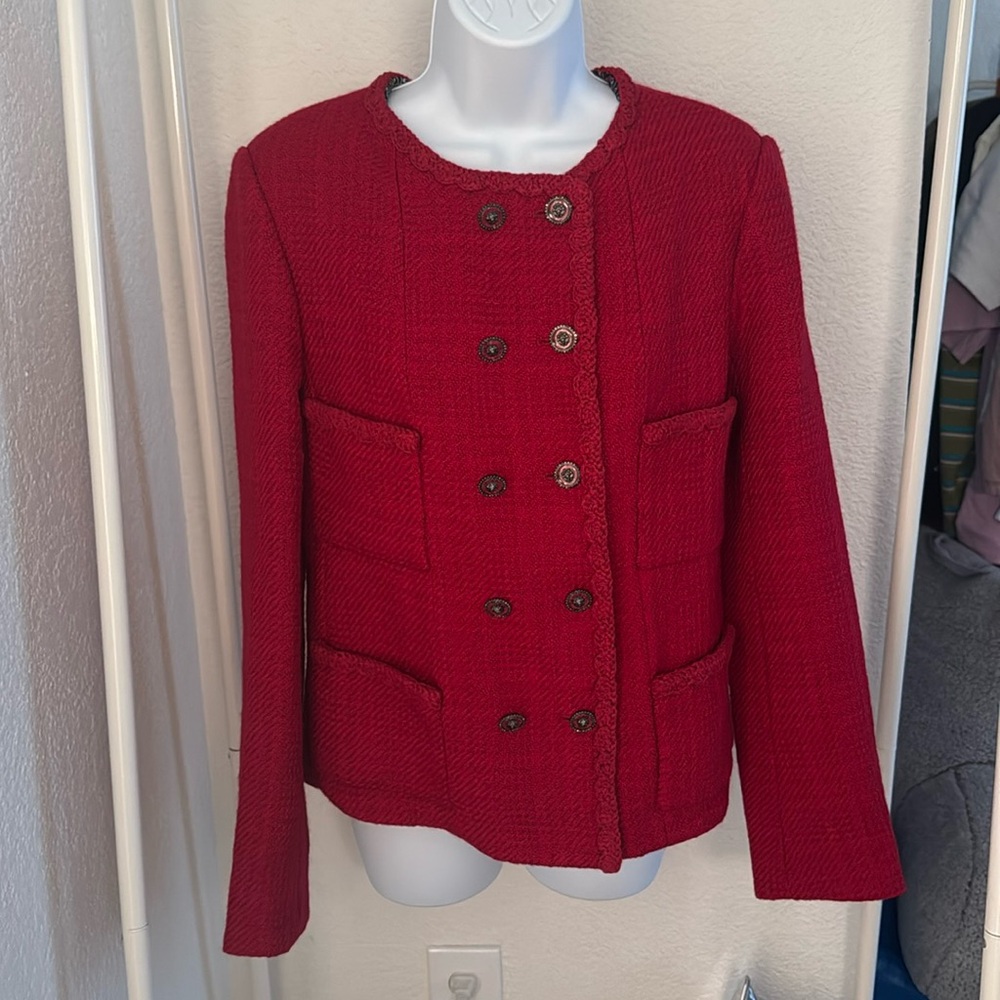 Red tweed button down jacket size 36 brand new